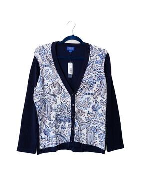 NWT Pendleton Paisley Navy Silk Blend Cardigan